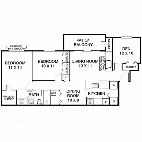 2 Bed 1 Bath Savanna with Den Floorplan
